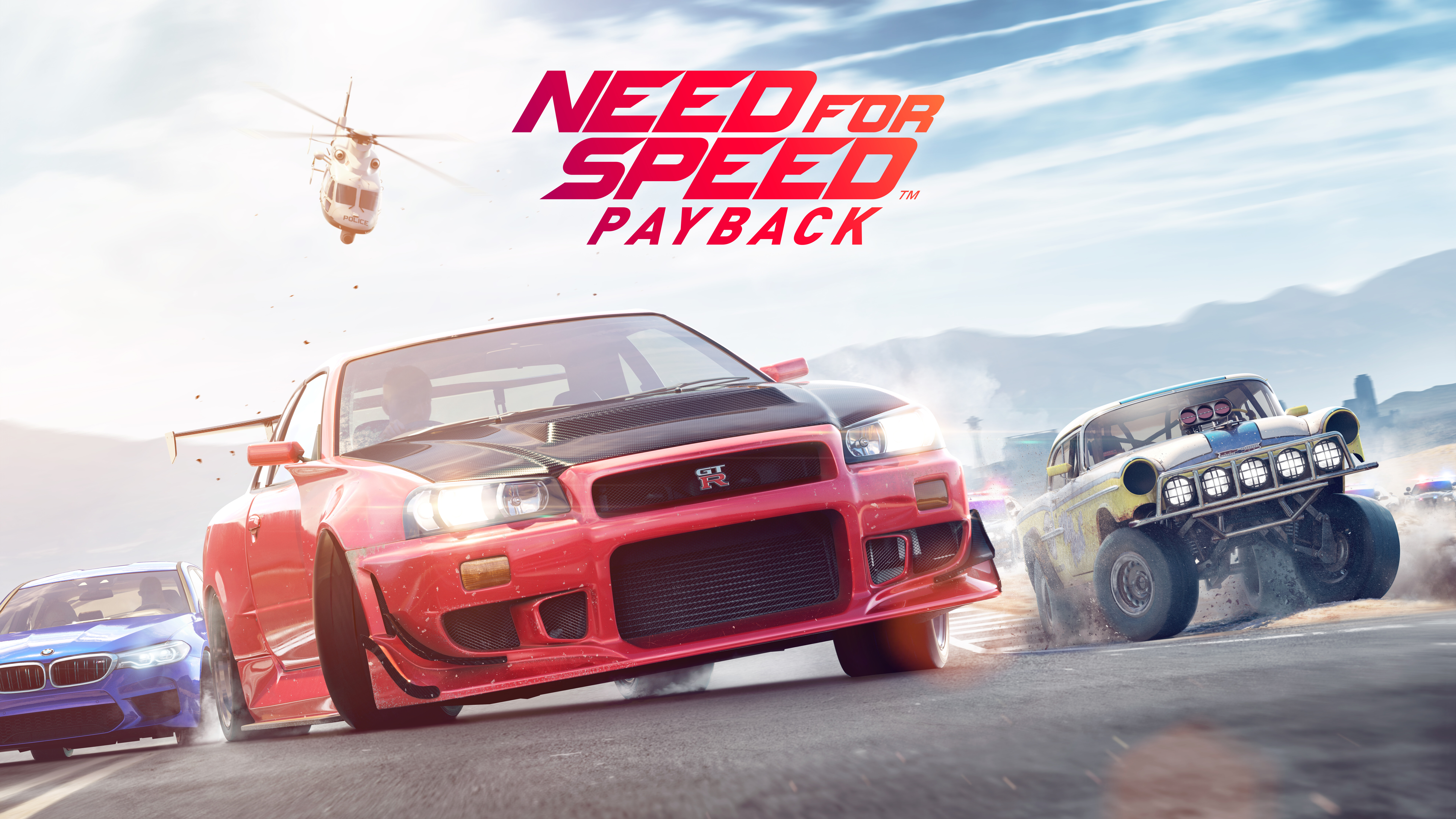 Une Nissan GT-R, voiture de sport, immortalisée dans une scène de course de rue digne d’un film, inspirée du jeu vidéo Need for Speed Payback.