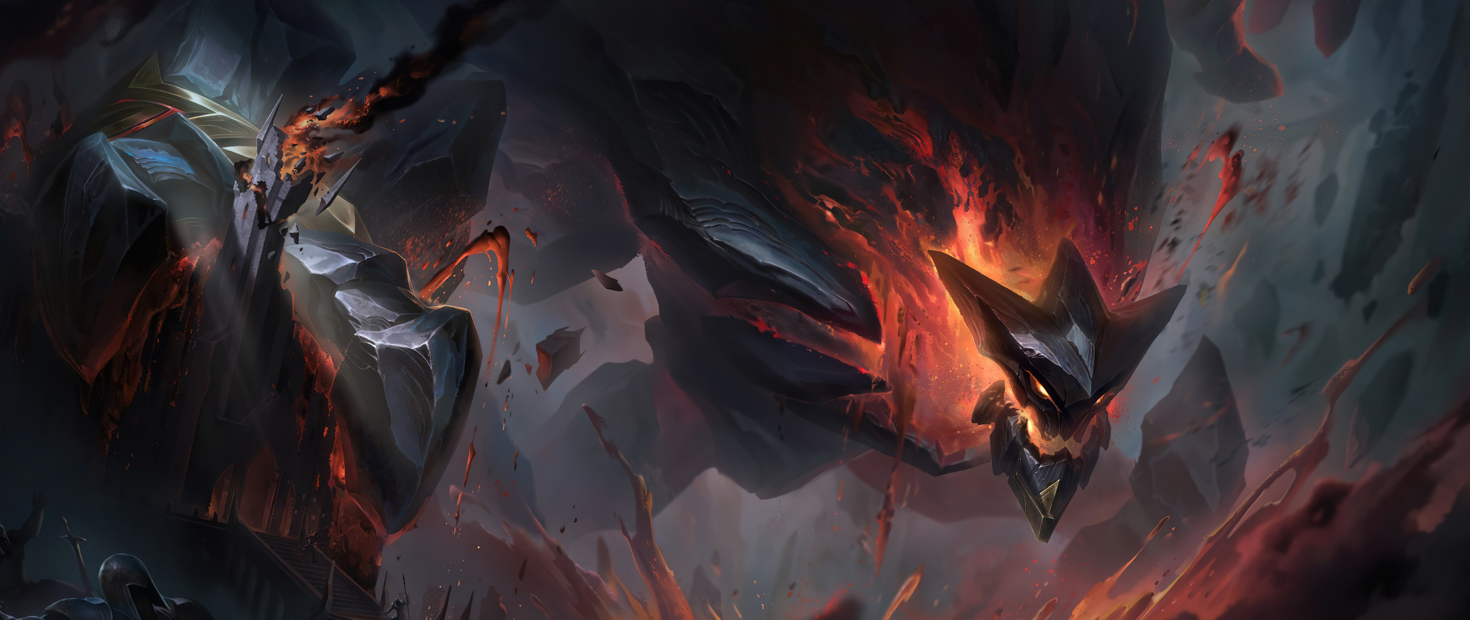 Malphite, le golem de pierre issu du jeu League of Legends, se dresse comme une créature rocheuse gigantesque.