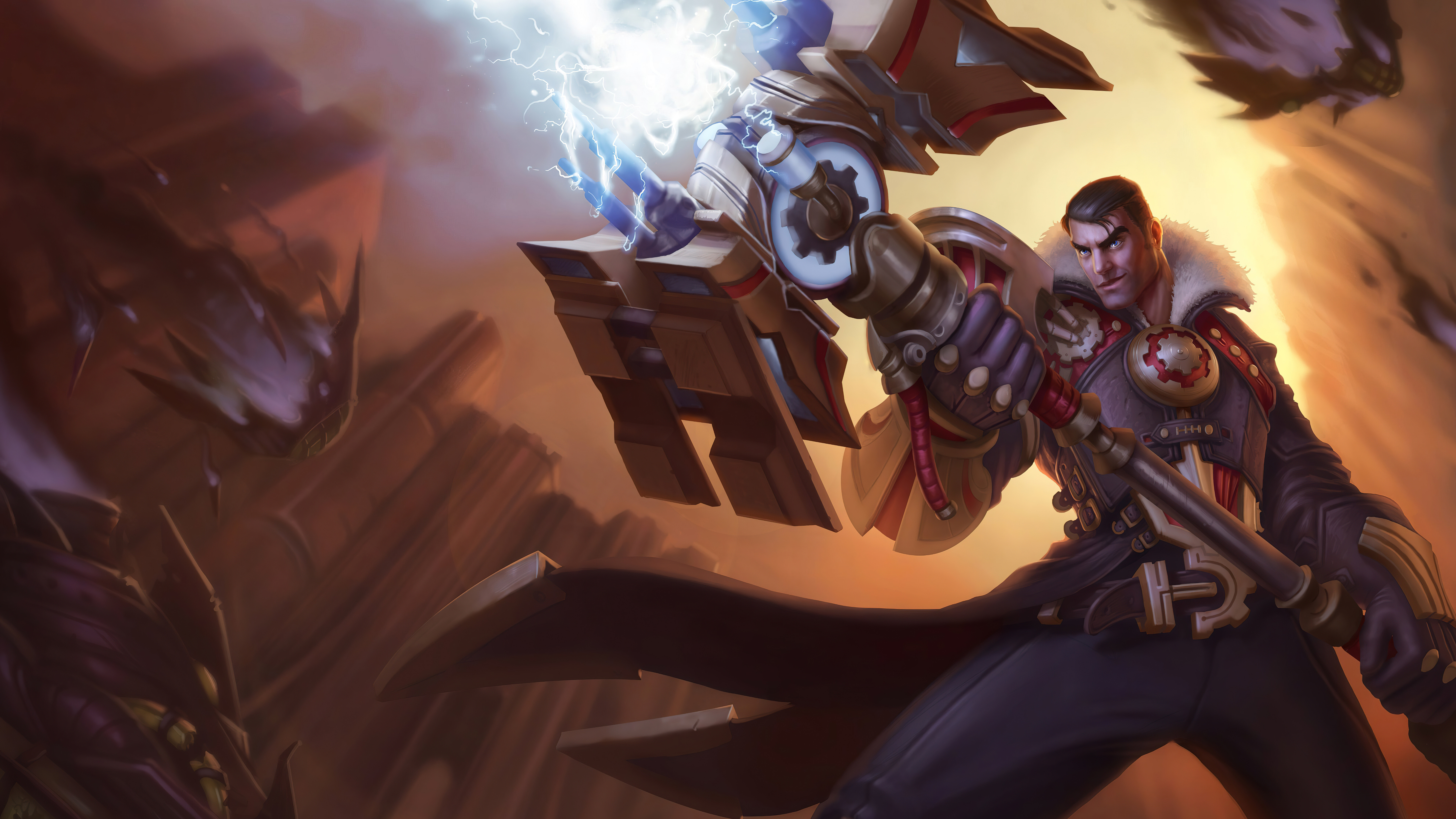 Jayce, tiré du jeu League of Legends: Wild Rift, manie son marteau Hextech, son arme emblématique.