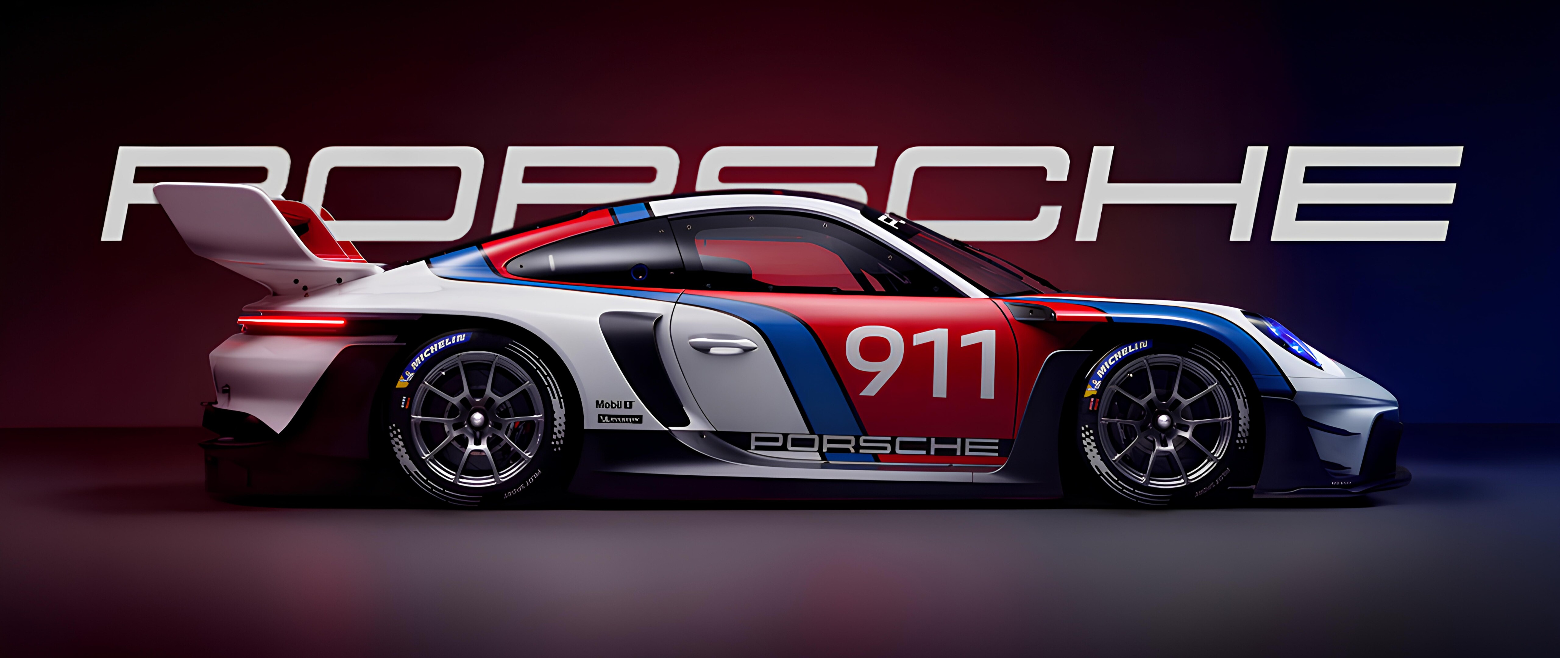 Une photographie esthétique et de haute qualité d’une Porsche 911 GT3, mettant en valeur ses lignes élégantes et un éclairage digne d’un film.