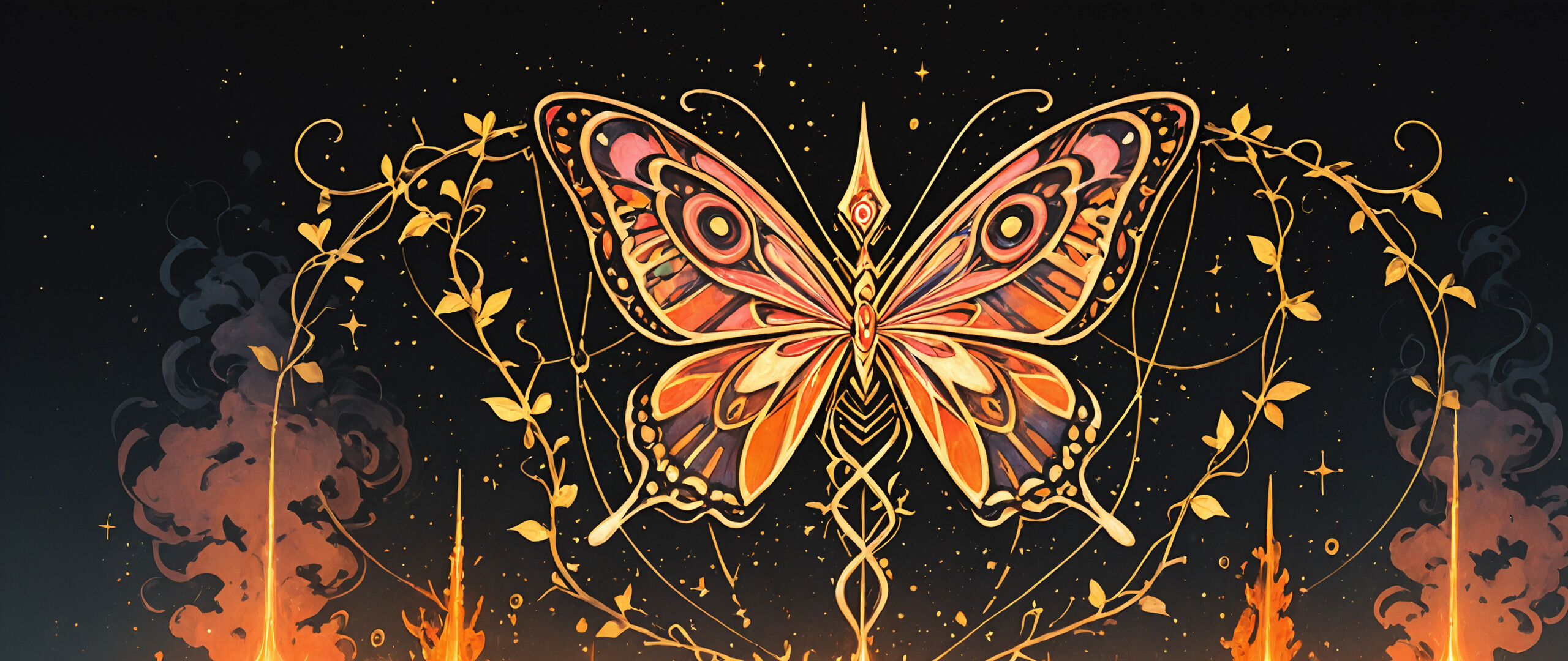 Un artefact circulaire, doré et orné, présentant des motifs évoquant des circuits et incrusté de pierres turquoises, le tout se détachant sur un fond sombre et étoilé. Au centre, on observe une explosion éclatante de lumière orange et blanche, rappelant une étoile et évoquant un lever de soleil artificiel.